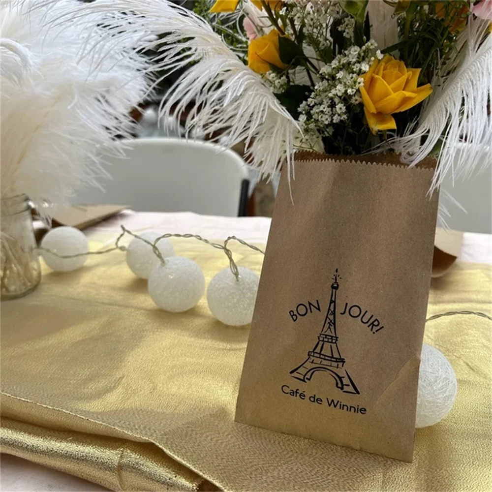 

50 сумок в Париже! -Коллекция детских дней рождения-полезные пакеты-Индивидуальный принт на коричневых бумажных пакетах из крафт-бумаги