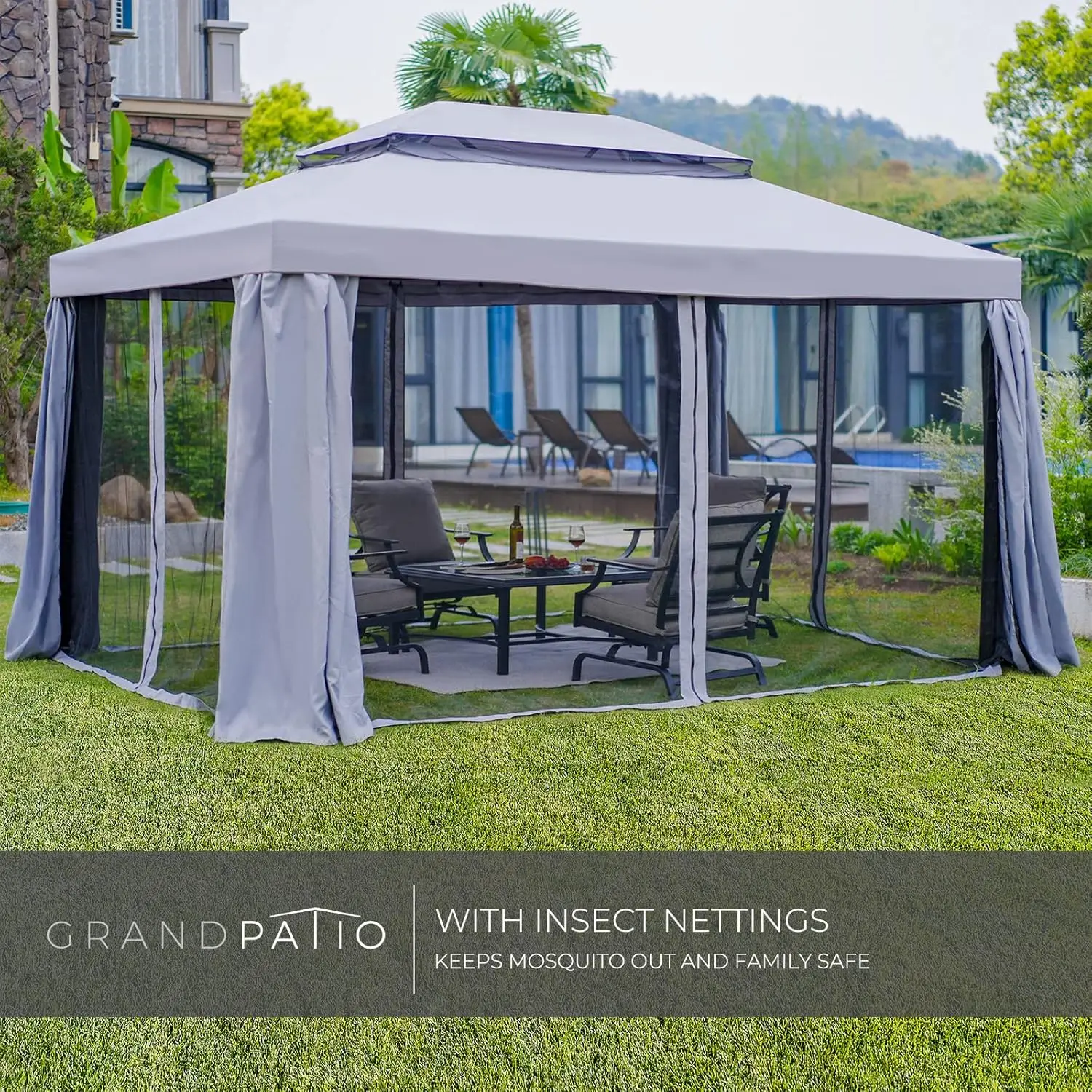 Grand Patio 10x13 Gazebo for Patios Outdoor with Mosquito Netting and Curtains Canopy for Deck Backyard Garden Lawns 3