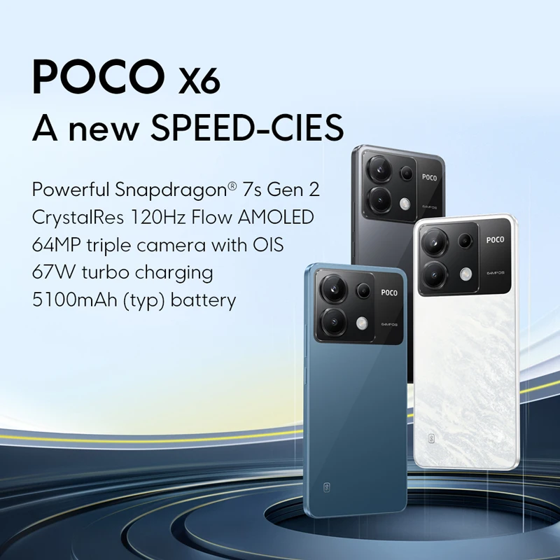 POCO X6 5G Cellphone 120Hz 1.5K AMOLED Screen 5100mAh 67W Charger 64MP Camera Snapdragon 7s Gen 2 MIUI 14
