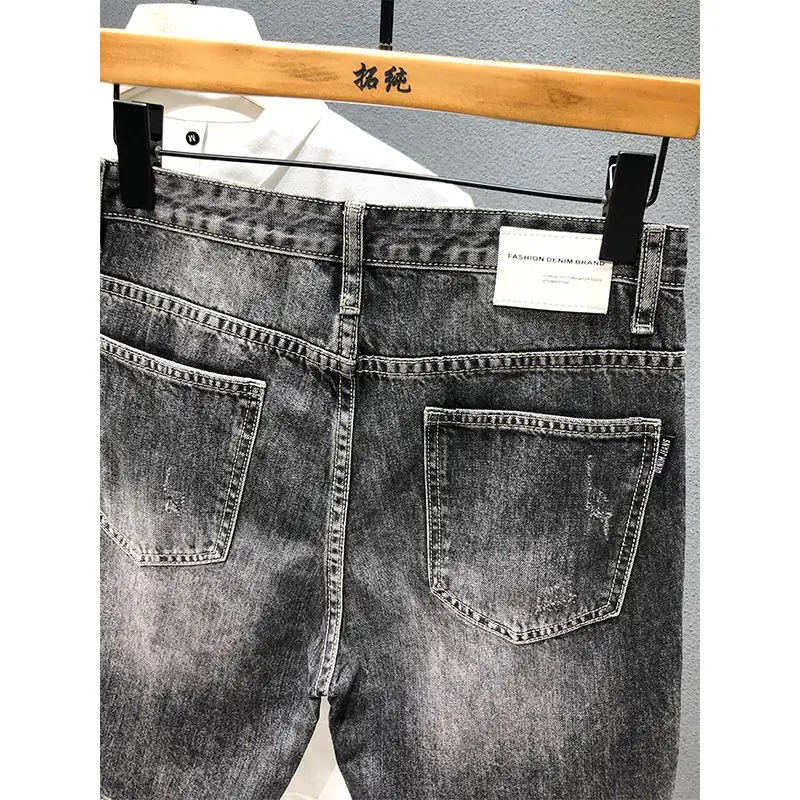 Harajuku New Casual Summer Short Jeans Ripped Hole Luxury Cargo Designer Knee Length Mens Denim Cotton Loose Black Grey Shorts