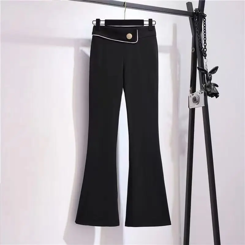 

2024 Women's Spring Autumn Fashion Slim High Waist Trouser Female Long Casual Trousers Ladies Solid Color Flare Pants Y681