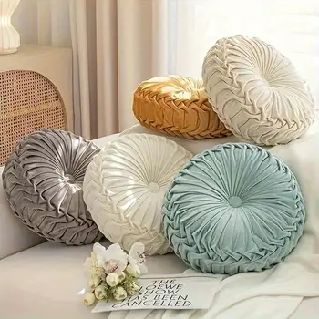 Round Velvet Pleated Floor Cushion 1