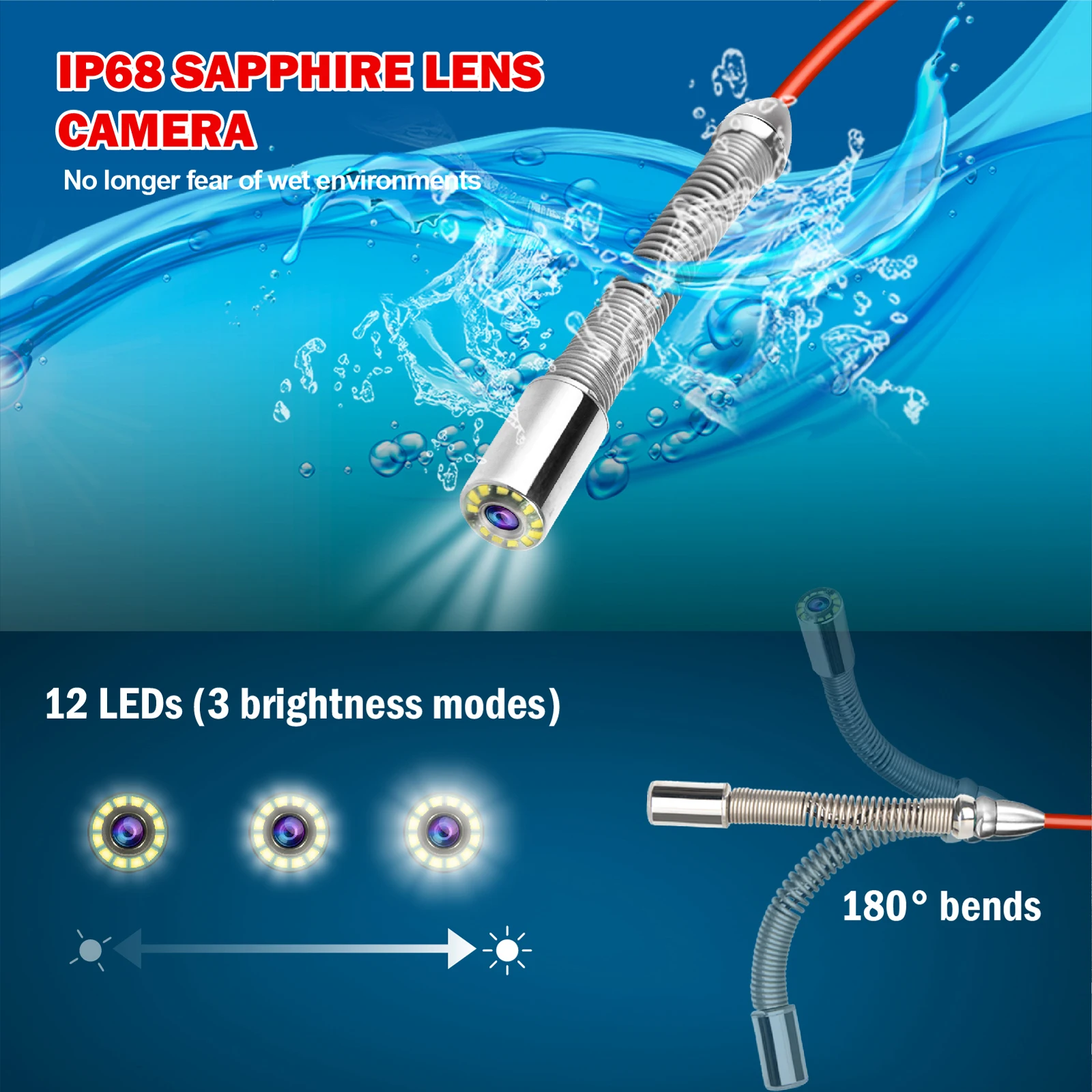 Pipe Inspection Camera and 512HZ Locator Self-Leveling Distanc Counter Sewer Camera with keybord and 7mm Cable 10.1in HD Screen 5