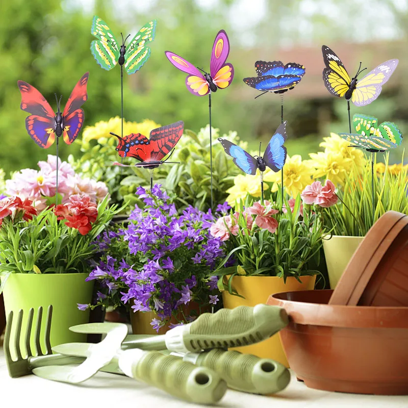 Lot De 100 Papillons Décoratifs Sur Tige Avec Ressort - Décoration Jardin, Balcon, Plantes - Couleurs Variées