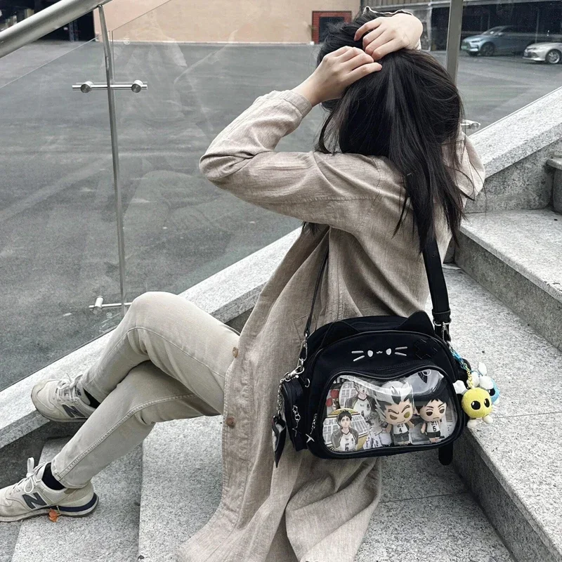 Backpacks for Women Y2K Korean Japan Kawaii Cat Ita Bag PU Girls Shoulder Crossbody Bags