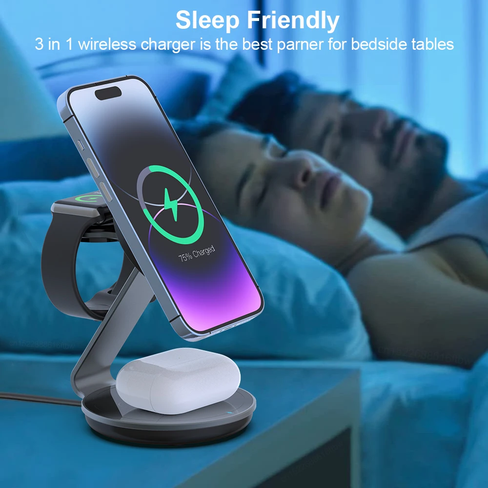 Magnetic Wireless Charger Stand 3 in 1 Fast Charging Station For iPhone 15 14 13 12 Pro Max Apple Watch 9 8 7 6 5 Induction USB