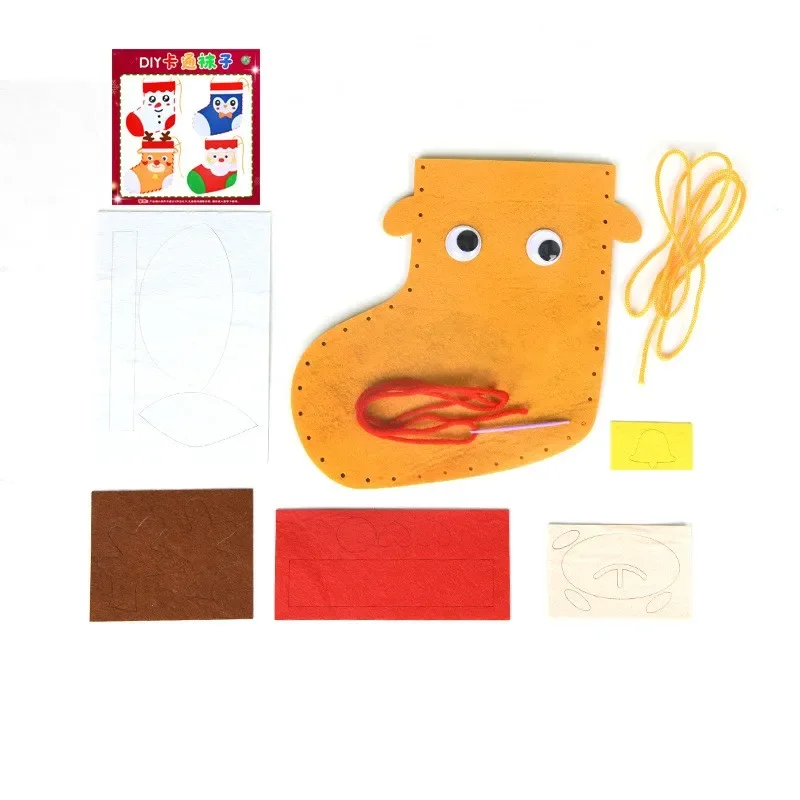 Puzzle Toys Craft Toys Kids DIY Christmas Socks Material Kit Puzzle Game Handmade Toy Early Learning Educational Toy for Children Craft Gift Xmas Decor