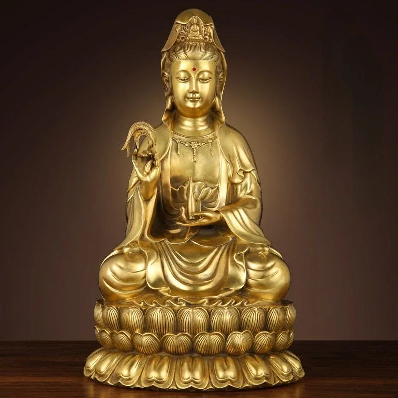 

Pure Copper Guanyin Buddha Statue Home Living Room Ornaments Sea Sitting Lotus Bodhisattva Sculptures