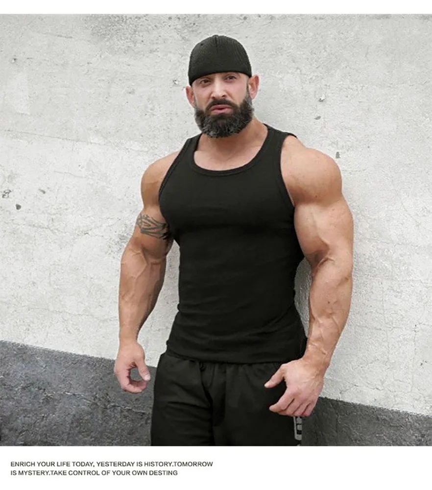 Amerikanische Fitness-Trainingsweste für Herren, eng anliegend, elastisch, schnell trocknend, Rundhalsausschnitt, Sport, einfarbig, ärmellos, zum Laufen, ärmelloses Schulter-T-Shirt – Detail 4