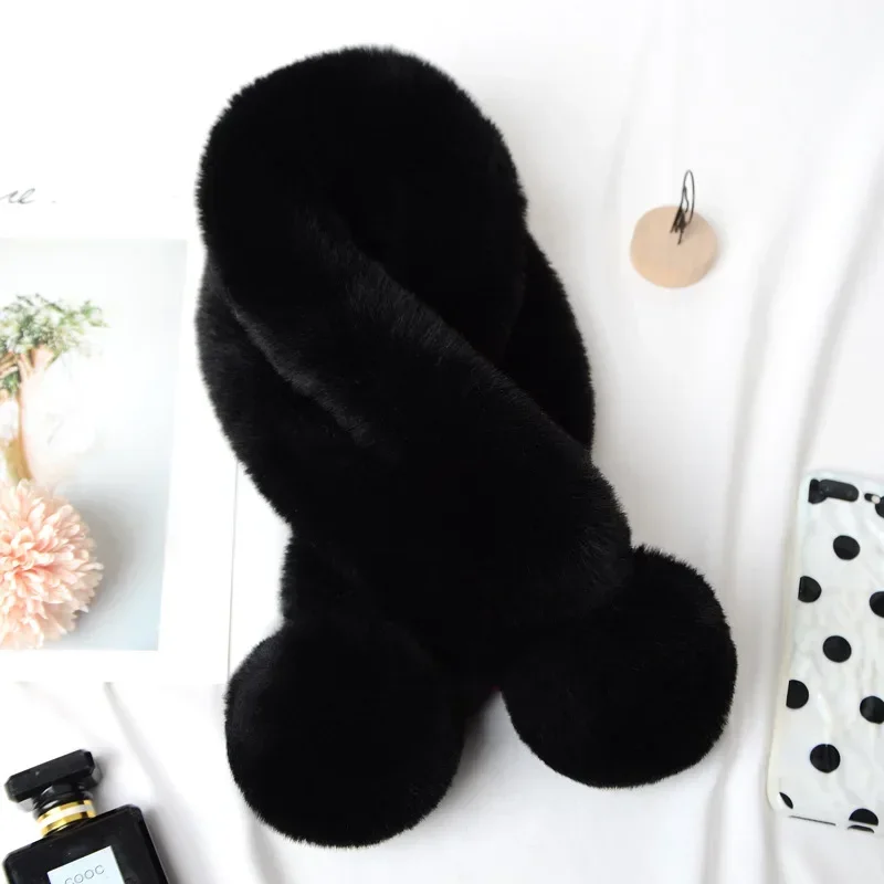 Women Fashion Autumn and Winter Newest Warm Scarf Fur Rabbit Plush Thick Scarf Solid Color Fur Ball Clothes Accessories New