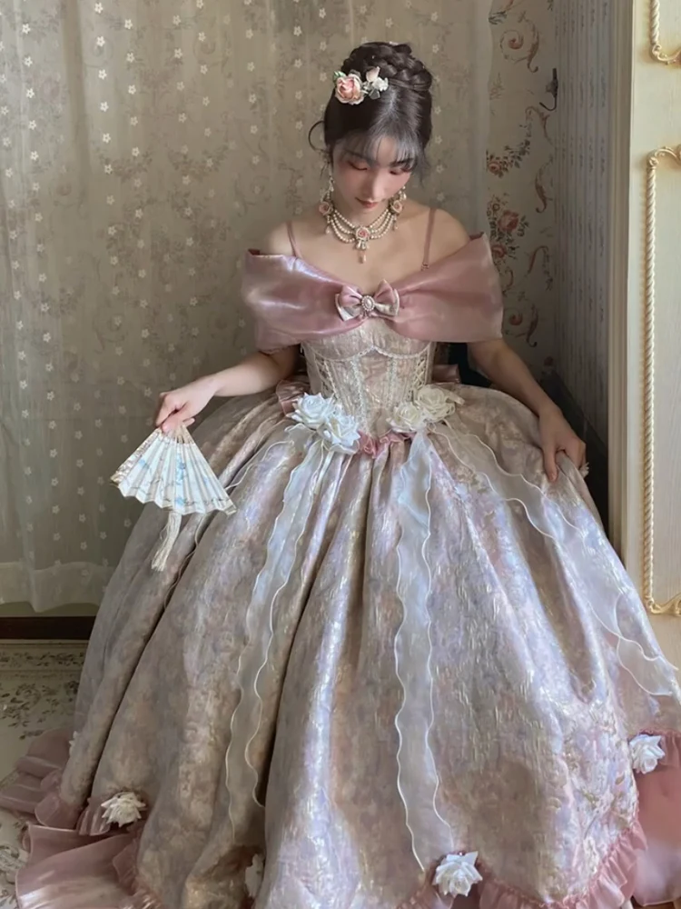 Elegant Pink Floral Pommel Gown Detail