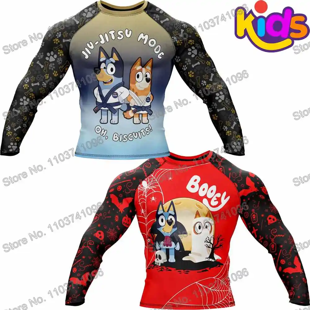 Rash Guard Surfing Swimsuit Kids Heeler Rollers Diving T-Shirt Tight Long Sleeve Boys Rash Guard BJJ MMA Swimwear Surf Clothing Beach Floatsuit Girls Tops