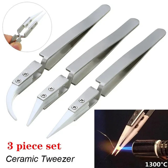Pincettes à souder électroniques à pointe droite en céramique, pincettes en céramique à mandrin de précision antistatique résistant aux acides inversés 1/3 pièces 1