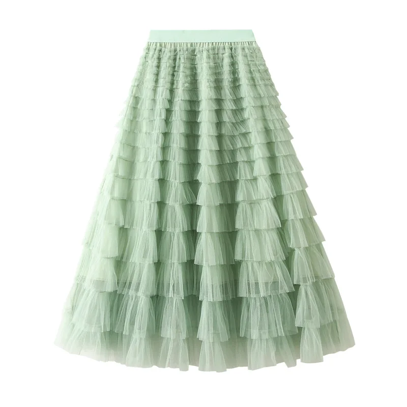 jupe femme ete 2024 Spring Party Skirt Elastic High Waist Long Tulle Skirt Women Multilayer ruffles Pink Mesh Tutu Skirt Ladies