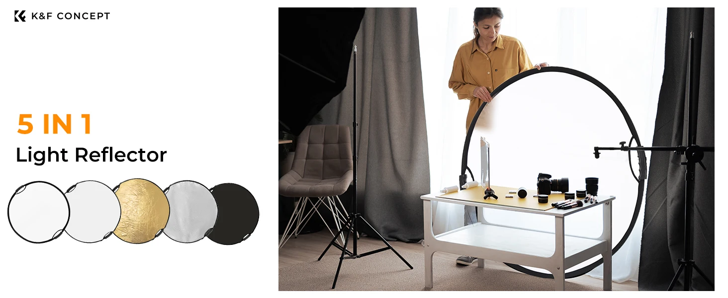 K&F CONCEPT 60–110 mm 5-in-1-Rundreflektor mit Griff, durchscheinendes weiches Lichtpanel, Porträt-Lichtblock für Outdoor-Fotografie – Detail 3