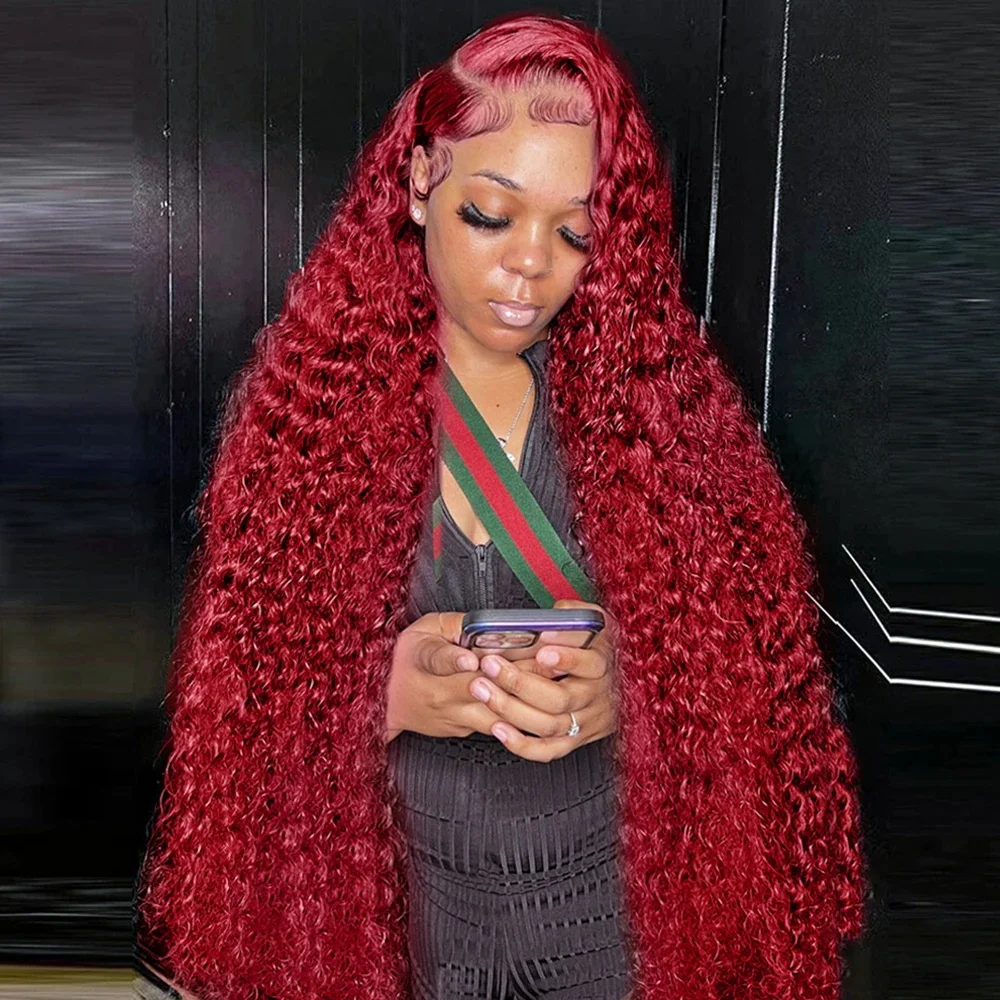 Lace Front Wig 13x4 Deep Curly Lace Frontal Wig 13x6 Transparent 99J Burgundy Curly Lace Front Red Colored HD Deep Wave Human Hair Wigs