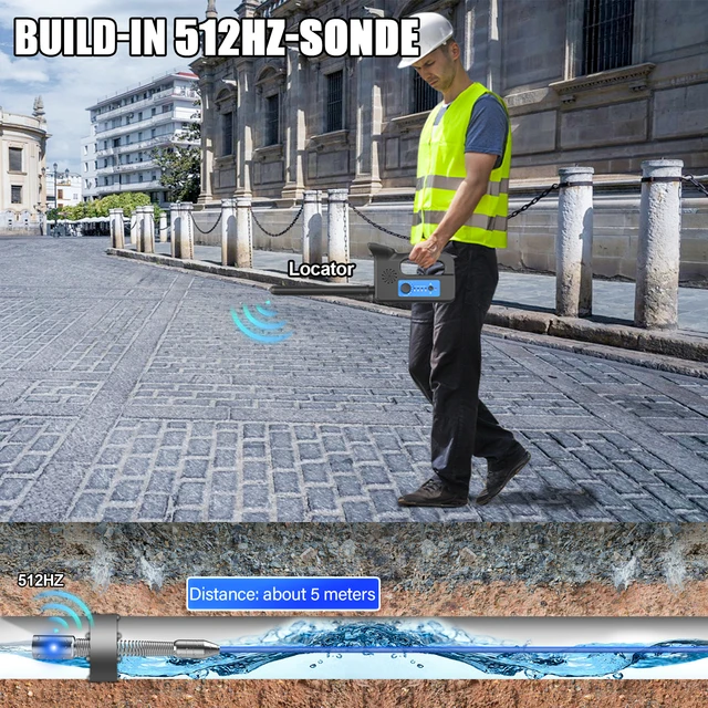Sewer Pipe Inspection Camera with Locator Meter Counter 10.1inch IPS DVR Auto 512hz Self-Leveling AHD 1080P Video Borescope 6