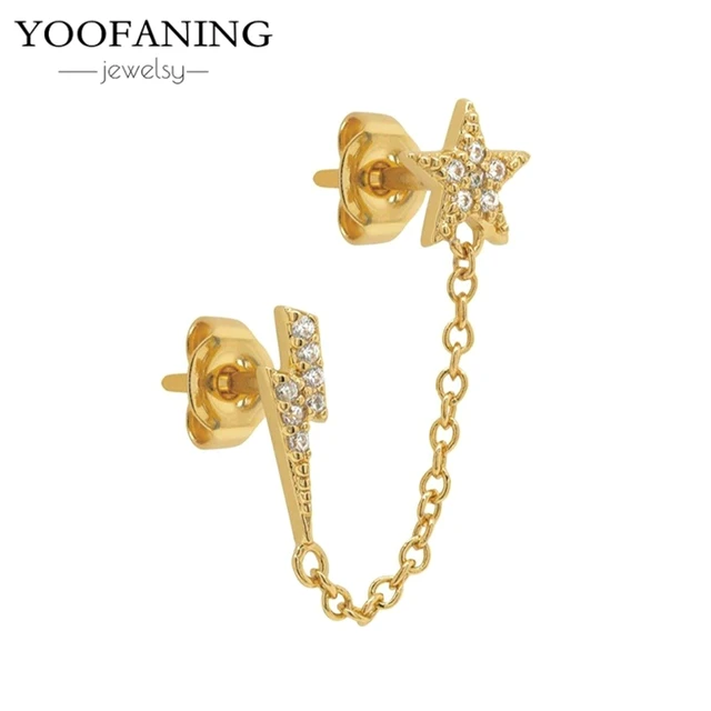 YUXINTOME 1 PC 925 en argent Sterling aiguille d'oreille coloré Zircon chaîne gland boucles d'oreilles pour les femmes deux trous boucle d'oreille bijoux A45
