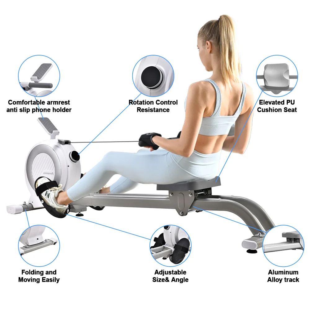 Semi Commercial Foldable Magnetic Fitness Gym Air Rower Machine Home Use Equipment 140kg Max User Weight