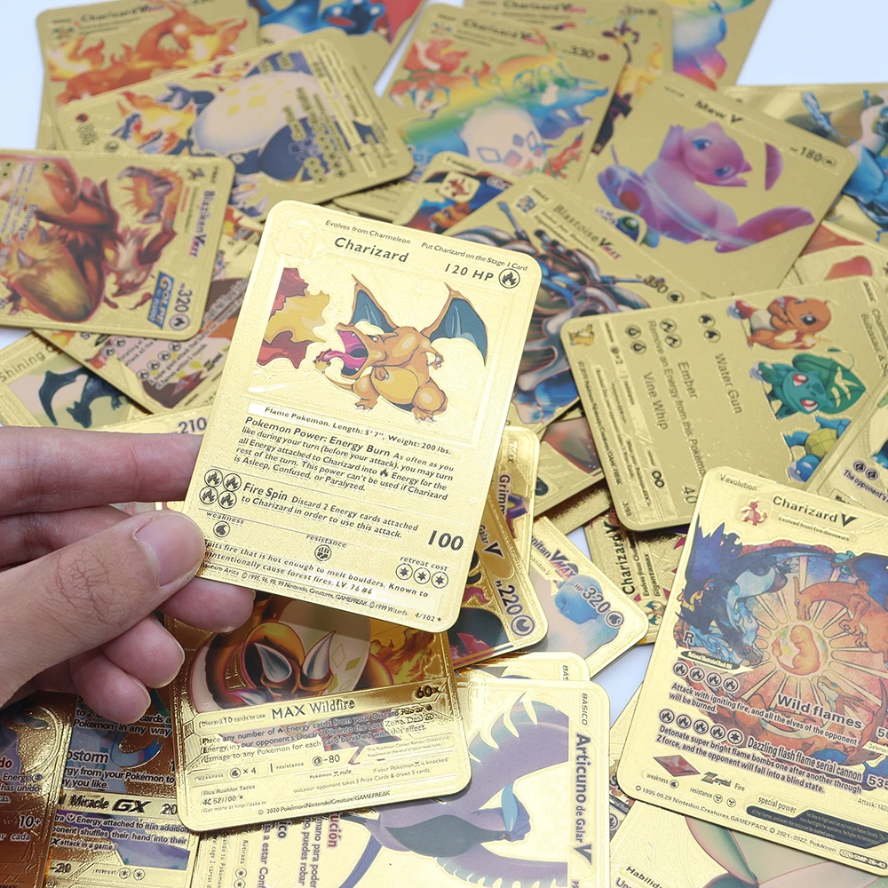 2021 New Pokemon Mewtwo Metal Cards Gold Mew V Pikachu Vmax