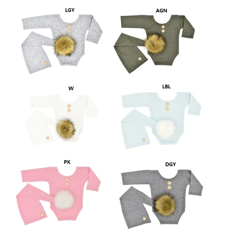 

Baby Photo Prop Knitted Jumpsuit Cap Clothes Set DIY Studio Accessories Multicol