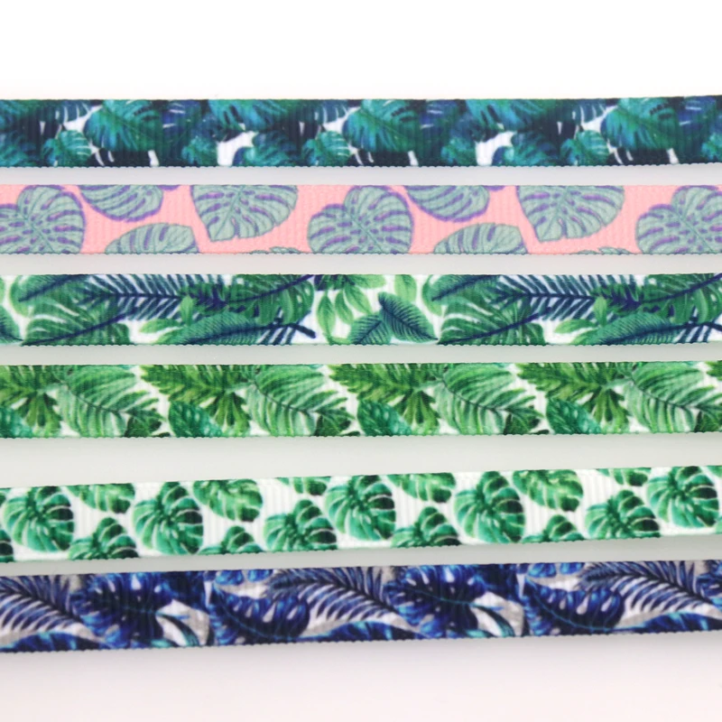 

DUWES 3/8'' 50yards Leaf Jungle Printed Grosgrain Ribbon Accessory Hairbow Headwear DIY Decoration 9mm D1635