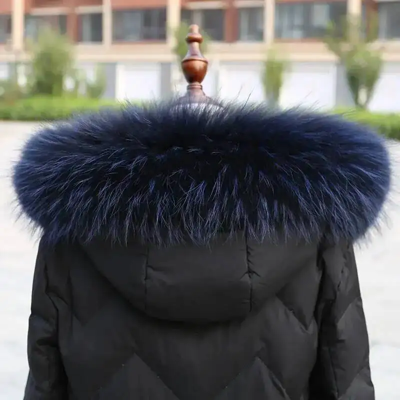 Natural Fur Collar Real Raccoon Fur Women Scarves Winter Coat Neck Cap Trim Long Warm Scarf