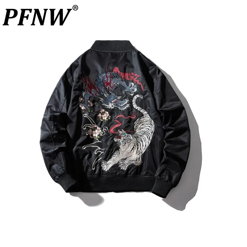 

PFNW Harajuku Dragon Tiger Embroidered Jacket Men's Baseball Coat Women's Punk Tide Chic Fashion Darkwear Niche Design 12Z6243