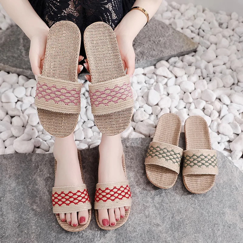 

Mntrerm Women Men Summer Home Slippers Indoor Shoes 2023 New Casual Flax Slides Belt Linen Slippers Ladies Flip Flops Sandals