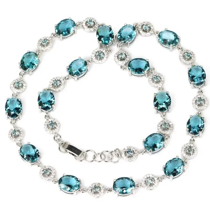 925 SOLID STERLING SILVER Customized necklace CHAIN Red Ruby Violet Tanzanite Blue Topaz Kunzite Blue Topaz CZ Women 18.5inch
