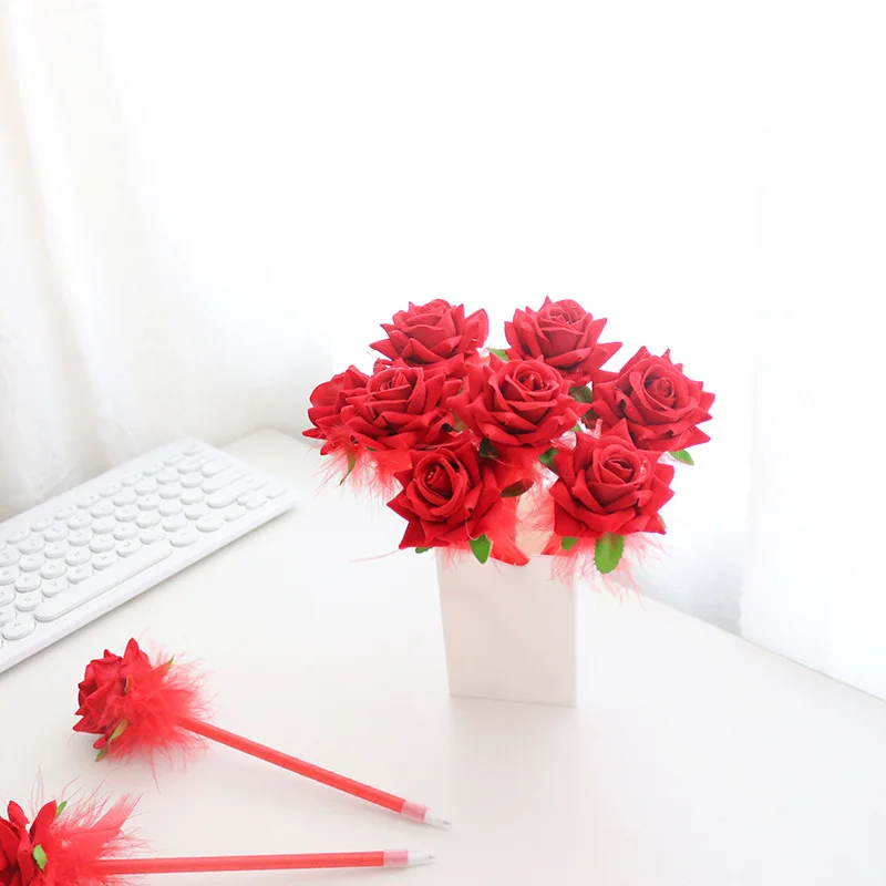 

4Pcs/set Artificial Rose Flower Gel Pens Ballpoint Pen Writing tools Kawaii Stationery School Office Supplies for girls gift