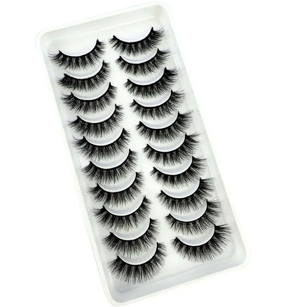 Natural 3d Mink Lashes Soft False Eyelashes Cross Messy Dense Eye Lashes Extension 10 Pairs