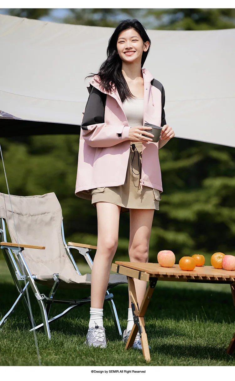 Jacket Women Mid-Length Jacket Sleeves Loose-Fit Waterproof Oil-Resistant Stain-Resistant New Autumn Hooded Jacket