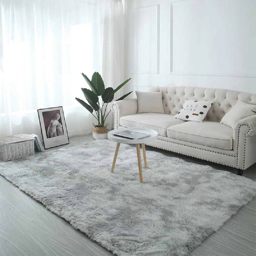 Silk Plush Carpet Tie Dye Gradient Living Room Coffee Table Mat Bedroom Bedside Solid Color