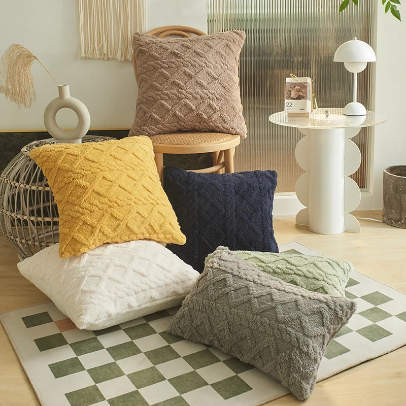 Taie d\'oreiller géométrique 3D en peluche hollandaise Jacquard, housses de coussin en velours, salon, canapé, décoration de la maison, 30x50cm, 45