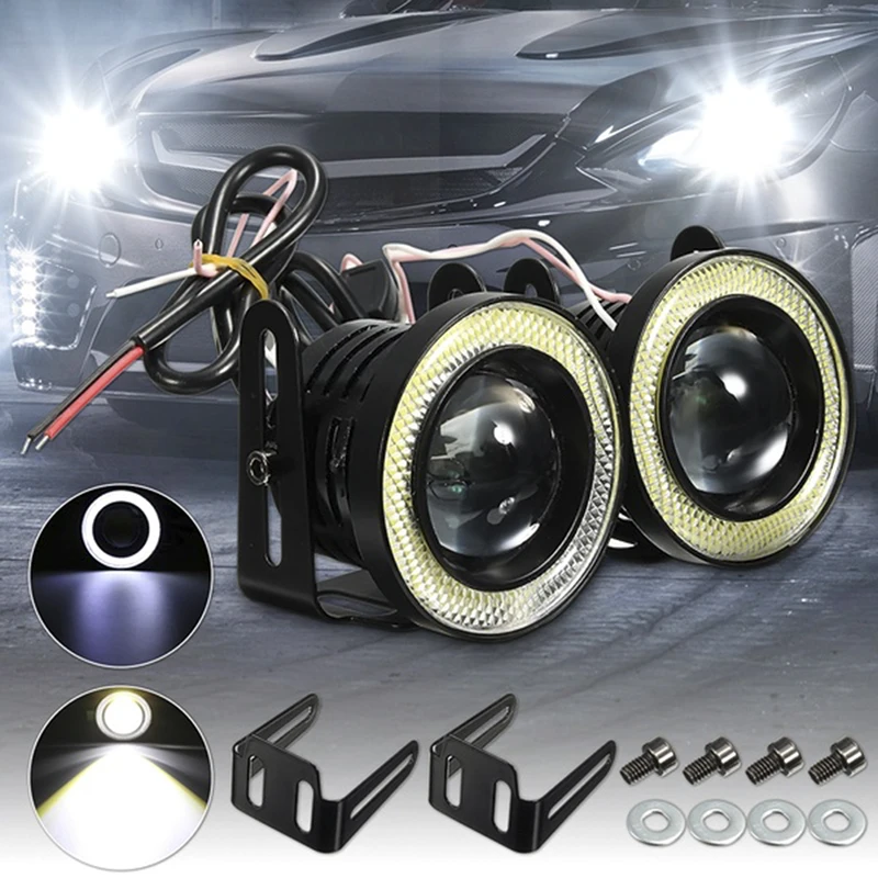 2.5 ''15W projektor białe oświetlenie COB LED samochodu Angel Eyes niebieski pierścień lampa przeciwmgielna DRL