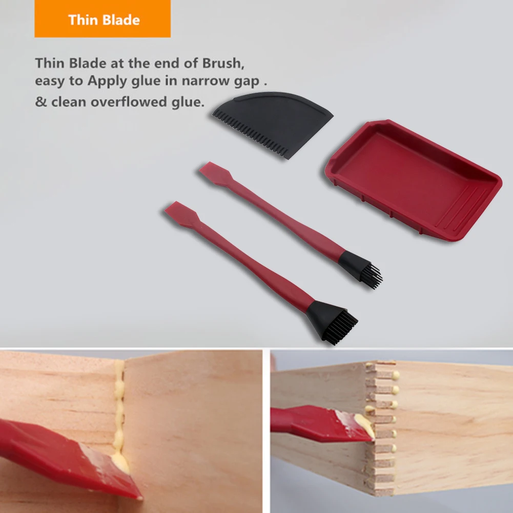 4pcs Soft Glue Brushs Tools Kit Silicone Scraper Tray Wood Glue Up Set Glue  Applicator Scraper Woodworking Coating Tools - AliExpress