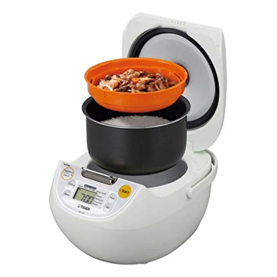 Tiger Japan Made SynchroCooking 5.5Cup Micom Rice Cooker and Warmer with 10 Cooking Menu Settings Stainless Steel NonStick Inne