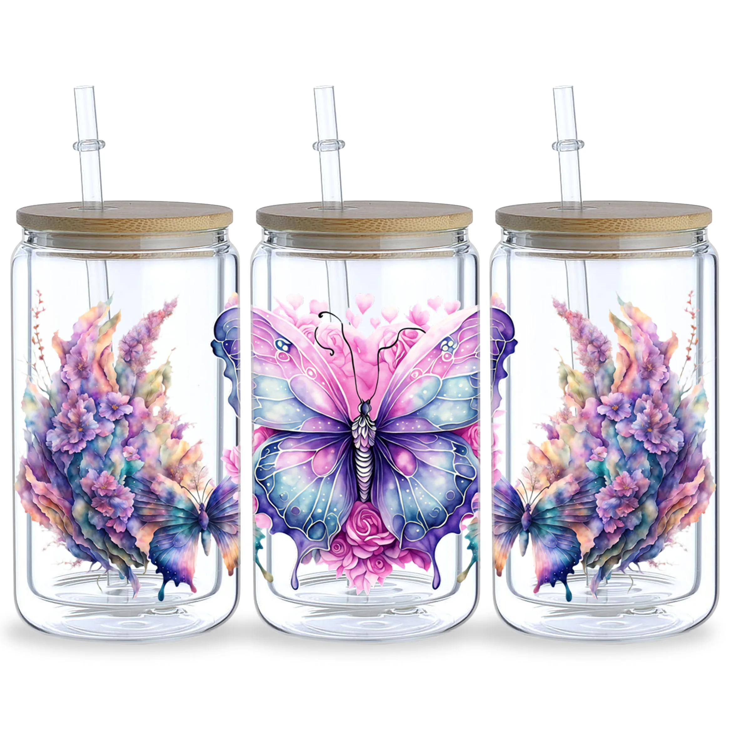 Butterfly UV DTF Cup Stickers 5 Sheets Glass Movement DTF Transfer Stickers Waterproof Beautiful Butterfly Wipe Transfers