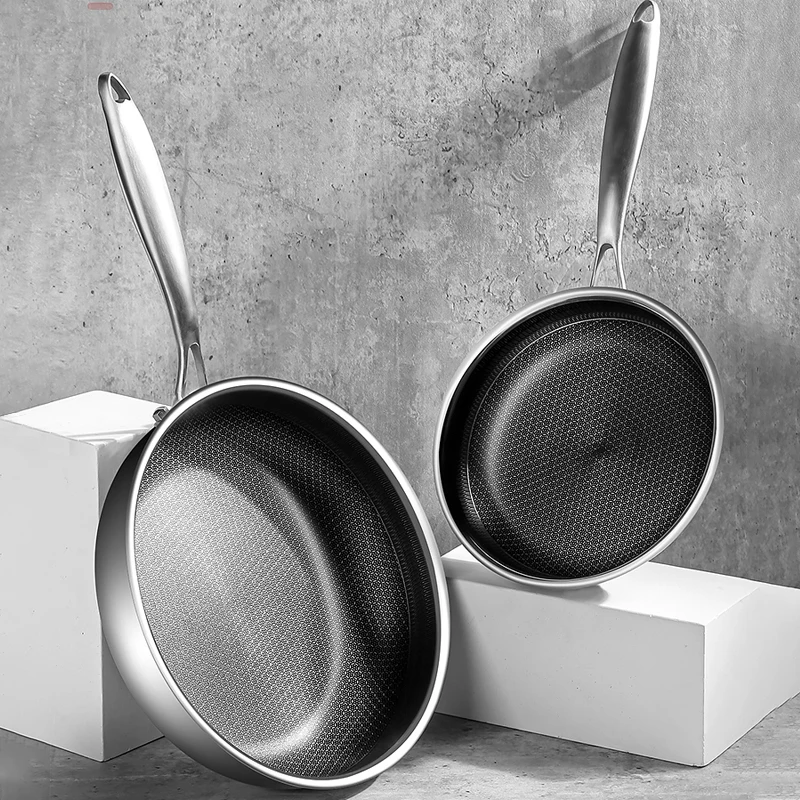 

24/26CM Frying Pan Food Grade 304 Stainless Steel Non Stick Pan Honeycomb Pot Bottom Induction Cooker Gas Stove General Wok