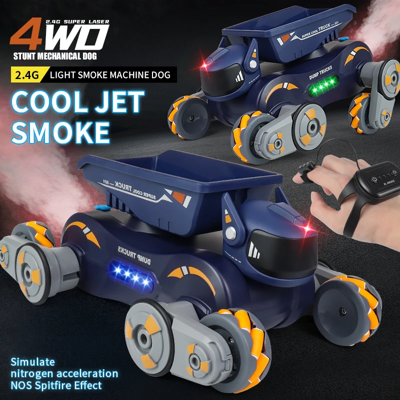 Rc Stunt Car 8-Wheel Mechanical Robot Dog with Lights Spray for Kids Remote Gesture Sensing Control Electronic Pet Toy Car