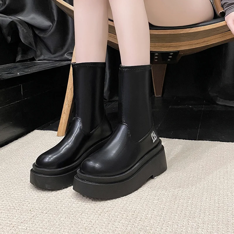 Women Knee High Boots Women's Zip Leather Buckle High Boots Woman Low Heels Ladies Buckle Belt Female Shoes Gothic Shoes