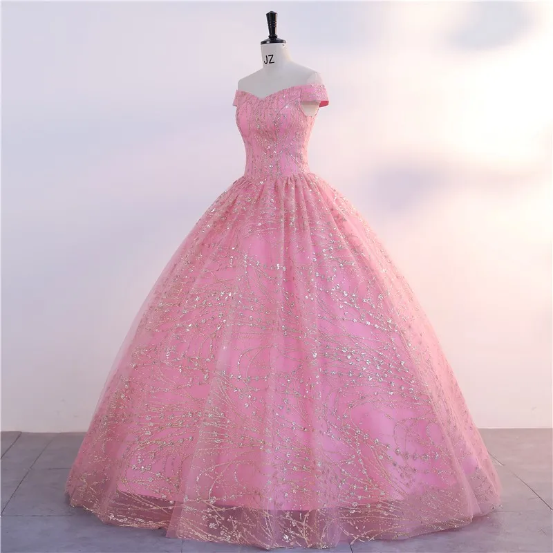 Ashley Gloria Pink Party Dress Off Shoulder Quinceanera Dresses Sweet Ball Gown Real Photo Formal Dress For Girls