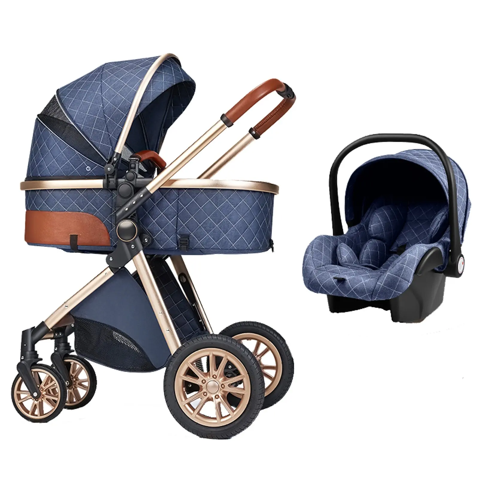 Lusso 3 In 1 Passeggino Portatile Paesaggio Alto Oro Nero Carrozzina  Pieghevole Passeggino Neonato Multifunzionale Da 292,09 €