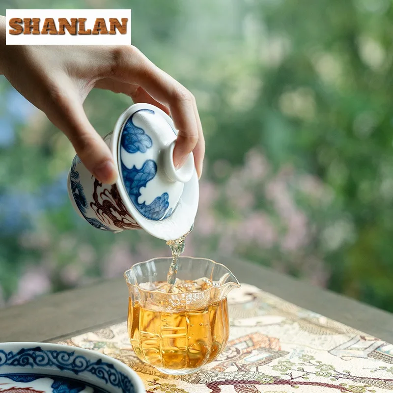 150ml Blue And White Cover Bowl Creative Dragon Pattern Ercai Gaiwan Antique Tea Tureen Tea Maker Chinese Items Ornaments