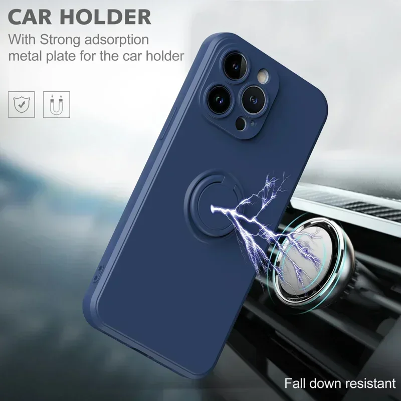 Liquid Silicone Phone Case with Holder Ring Stand and Wrist Strap