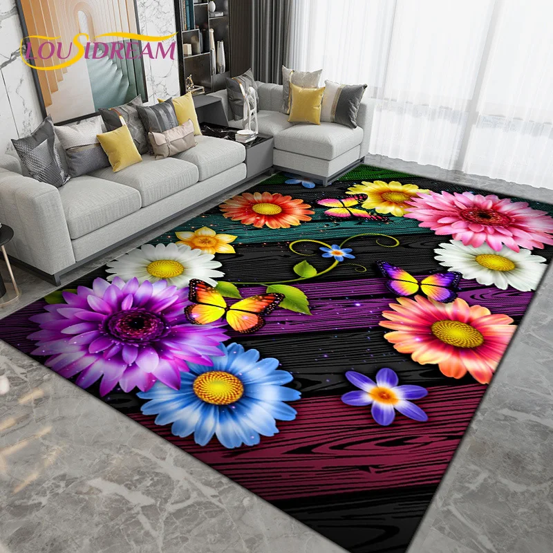 Tapete antiderrapante colorido para decoração de sala de estar e quarto,  borboleta, flor, tapete de girassol, tapetes de carpete, cozinha e banheiro  - AliExpress