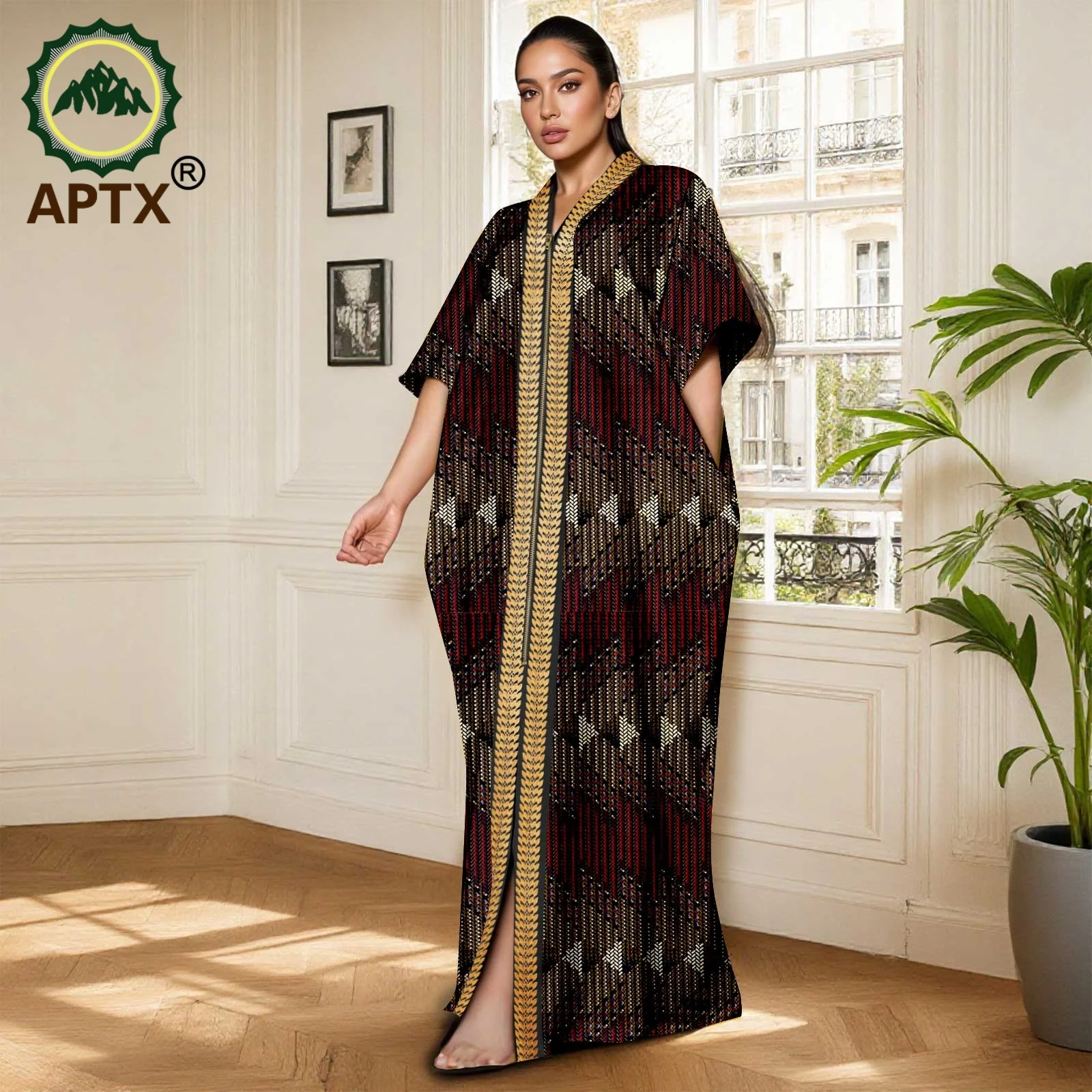 فستان كافتان فضفاض للنساء من APTX، عباءة إسلامية أ...