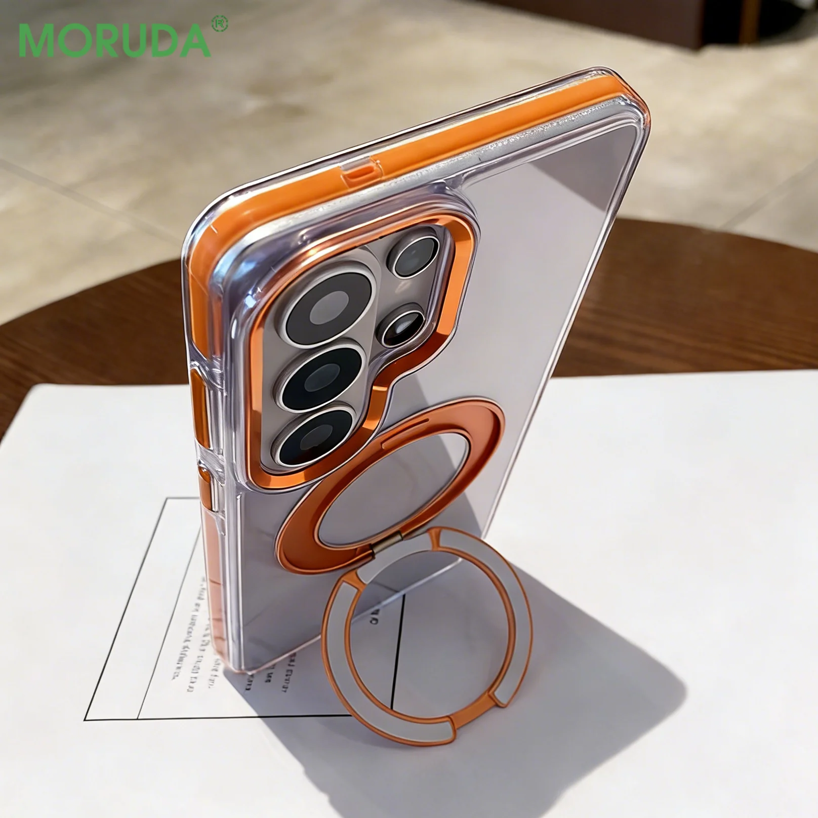 Magnetic 360 Rotating Transparent Shockproof Phone Case with Colorful Bumper Cover