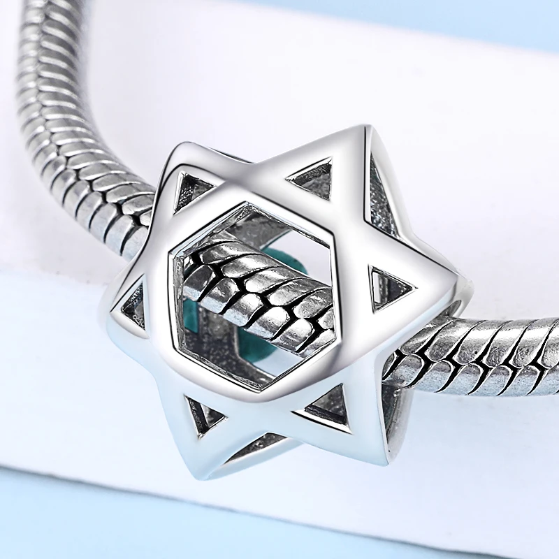 Xiaojing 925 Sterling Silver Heart Israel Flag Star of David Beads Charms for Women Fit Original European Bracelets Jewelry Gift engagement rings for women 925 Silver Jewelry